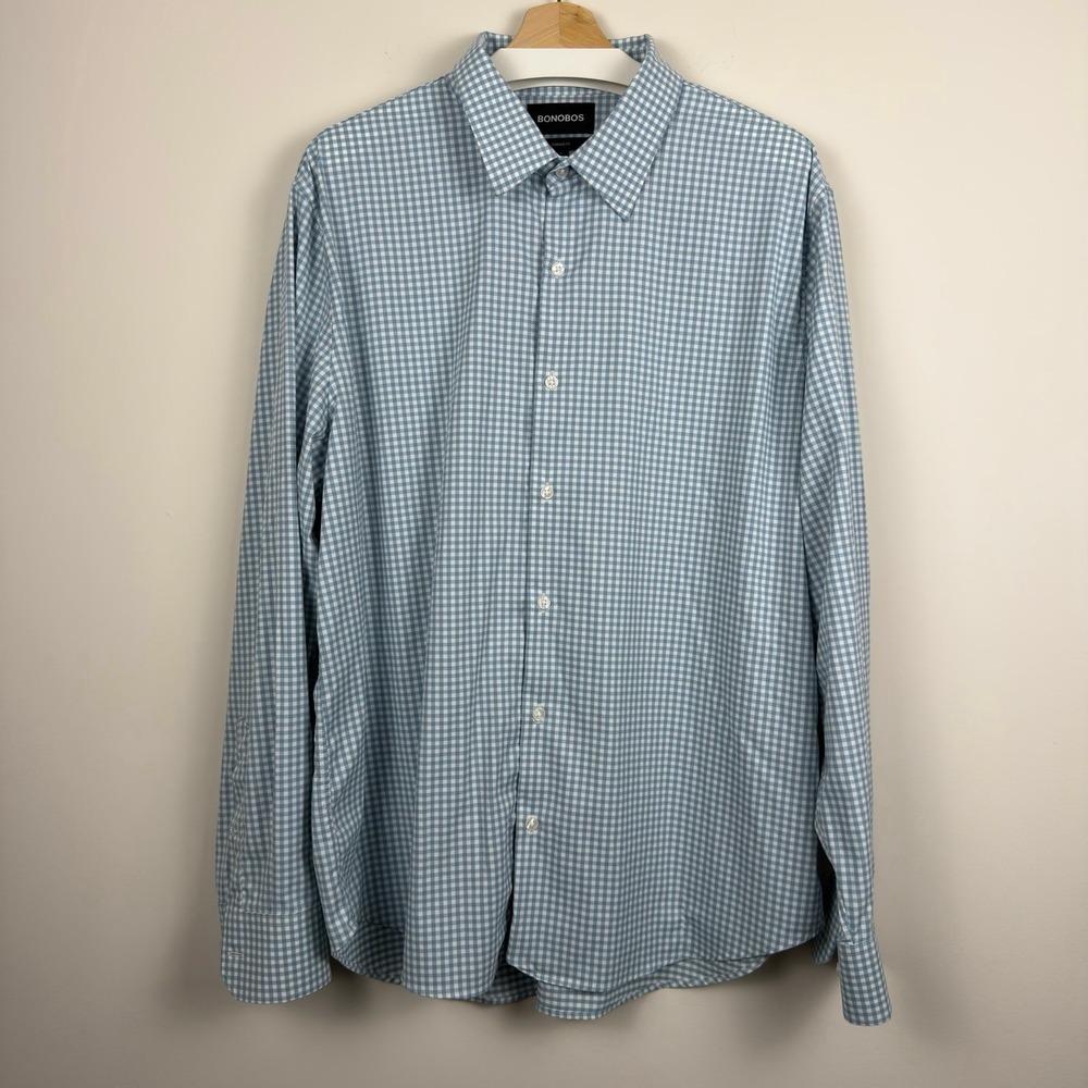 Bonobos Men's Standard Fit Dress Shirt Blue White Gingham Check XXL Regular
